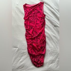 Bright Pink ‘Stay Groovy’ Scrunch Halter Neck Dress